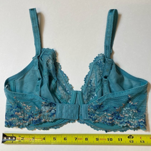 36E 36DD Wacoal Sling lift Teal Floral Embroider Underwire Bra 65191 Loop Straps - Picture 16 of 16